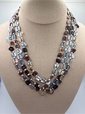 Cookie Lee Multi-Strand Shell Necklace in Brown and Cream